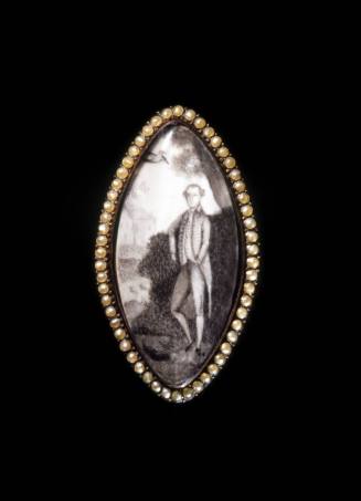 Miniature
George Washington
Artist unknown, c. 1791
Glass, copper alloy, pearls, ivory, pain ...