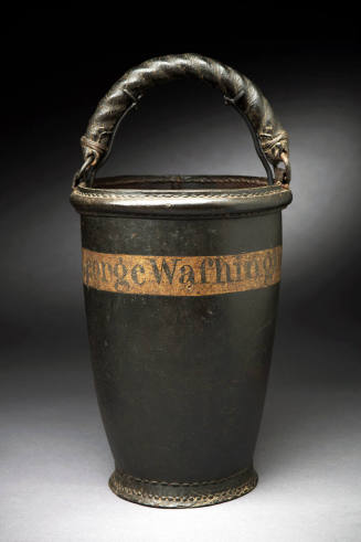Fire bucket
Maker: Peter Abel
Retailer: William Jones
Leather, paint, hemp, possibly linen ( ...