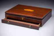 Artist's paint box
Maker:  Thomas Reeves & Son, London
Box:  Mahogany, inlay, brass, paper
C ...