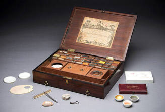 Artist's paint box
Maker:  Thomas Reeves & Son, London
Box:  Mahogany, inlay, brass, paper
C ...