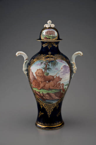 Garniture vase with cover
Maker:  Worcester Procelain Manufactory
Decorator: Jefferyes Hammet ...