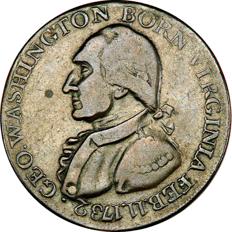 Geo. Washington Born Virginia medal,
c. 1792,
Copper