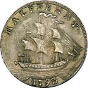 Ship halfpenny,
1793,
Copper