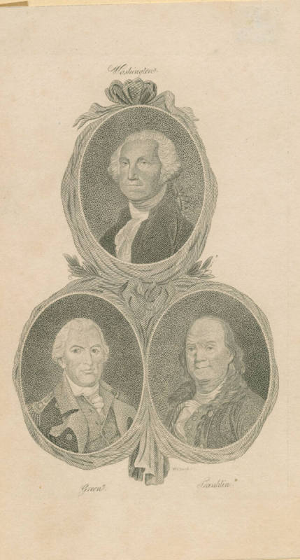 Washington, Green, Franklin
Gilbert Stuart (After),
Asaph Willard (Maker),
c. 1823,
Ink on  ...