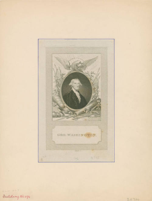 Geo. Washington,
Gilbert Stuart (After),
David Edwin (Maker),
1809,
Ink on paper; stipple e ...