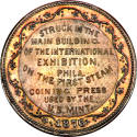 Philadelphia International Exposition medal,
George Soley (Artist),
1876,
Bronze