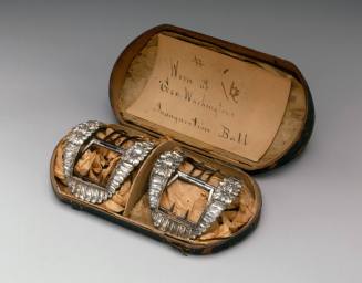 Case and buckles
Case: wood, leather, silk, paper, pasteboard, copper alloy
Buckles: silver,  ...