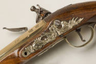 Flintlock pistol,
William Wooley (possible maker), 
1760-1770,
Walnut, steel, silver, iron,  ...