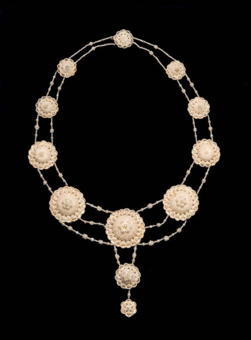 Necklace
Pearls, mother-of-pearl, silver, leather
c. 1830