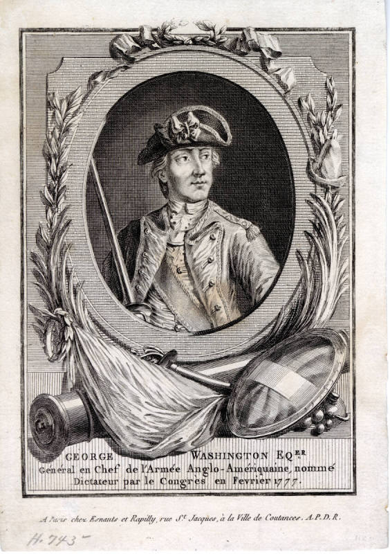 George Washington Eqer. Général en Chef de L'Armee Anglo-Americaine nommé Dictateur par le Congres en Fevrier 1777.