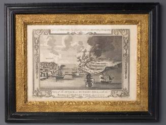 VIEW OF ATTACK ON BUNKER'S HILL, WITH THE BURNING OF CHARLES TOWN, JUNE 17, 1775
Engraved by J ...