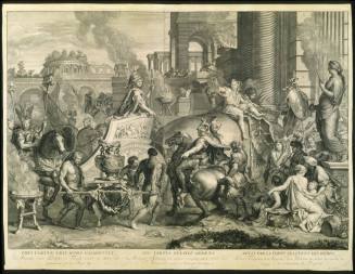 THUS VIRTUE TRIUMPHS GLORIOUSLY
Engraver:  Pieter Stevens van Gunst
After Charles Le Brun
La ...