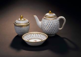 Teapot, sugar bowl, saucer
Sèvres Porcelain Manufactory
Porcelain, gilt
c. 1780